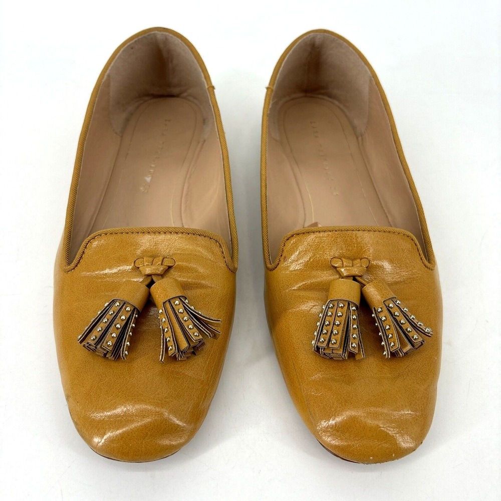 Zara Trafaluc Women Shoes Loafers Size 38 EU 7.5 US Mustard Tassels Leather READ